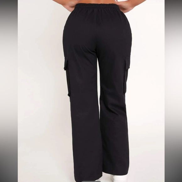 PETITE Drawstring Waist Flap Pocket Cargo Pants black - Picture 4 of 6